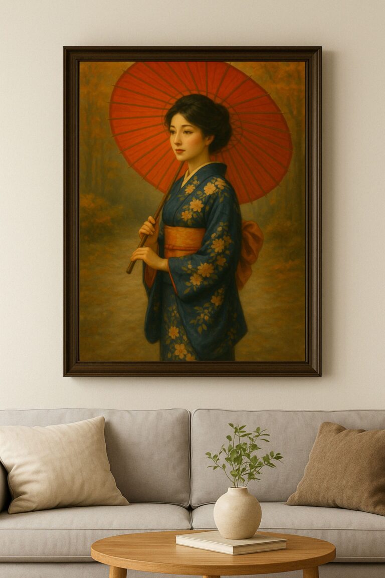 Taisho Romance – Graceful Woman with a Red Wagasa